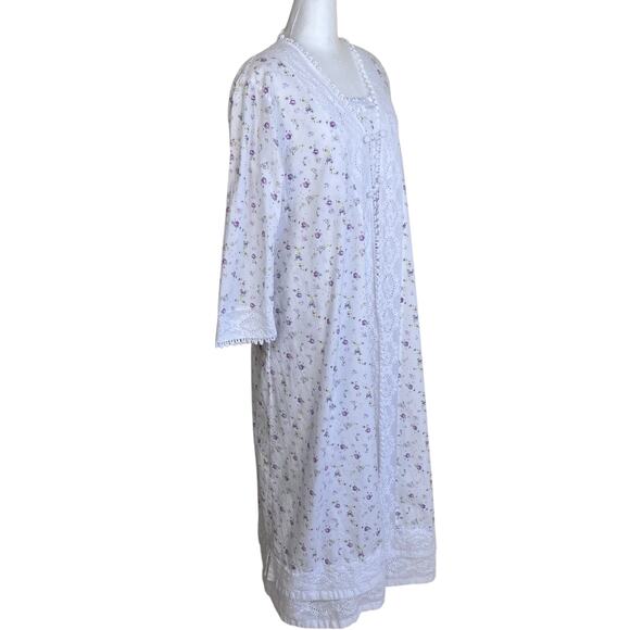 The 1 for U Sz S Rosalind Long Sleeve Cotton Housecoat Lilac Rose Print Romantic - Picture 6 of 16
